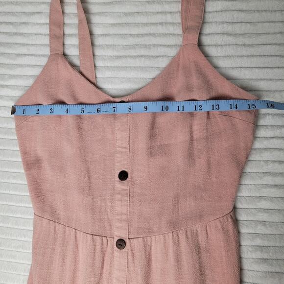 Monteau Linen Blend Button Front Dress M Pink Sleeveless Midi Boho Cottagecore - Picture 5 of 10